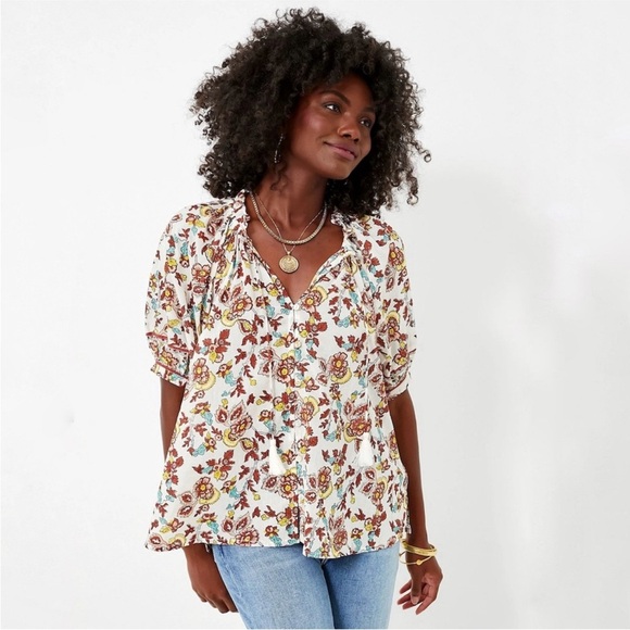 Cleobella Iris Floral Tassel Tie Blouse Enya  MEDIUM NWOT - Picture 1 of 10